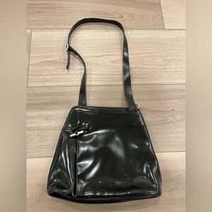 Vintage Longchamp Roseau Black Leather Shoulder Bag Bamboo Toggle Purse